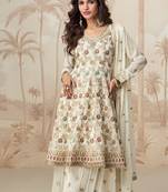 peplum style white heavy embroidered salwar kameez for women-Full Stitched free size