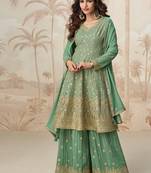 peplum style pista green heavy embroidered salwar kameez for women-Full Stitched free size