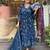 Floral embroidered blue v neck cotton kurta with trouser & dupatta set