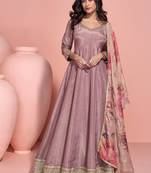 party wear pink banarasi silk anarkali suit for women-Full Stitched free size
