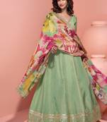 party wear pista green banarasi silk anarkali suit for women-Full Stitched free size