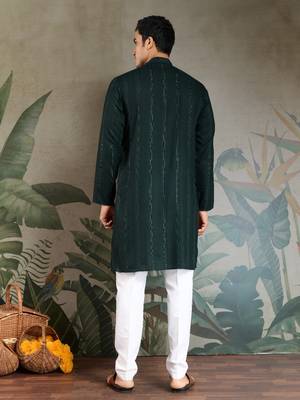 Green pure viscose mirror work on self zari weaving kurta 5