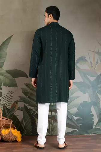 Green pure viscose mirror work on self zari weaving kurta