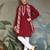 Red pure viscose mirror work on self zari weaving kurta