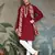 Red pure viscose mirror work on self zari weaving kurta