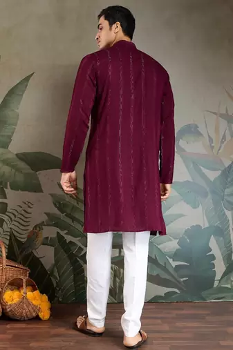 Maroon pure viscose mirror work on self zari weaving kurta