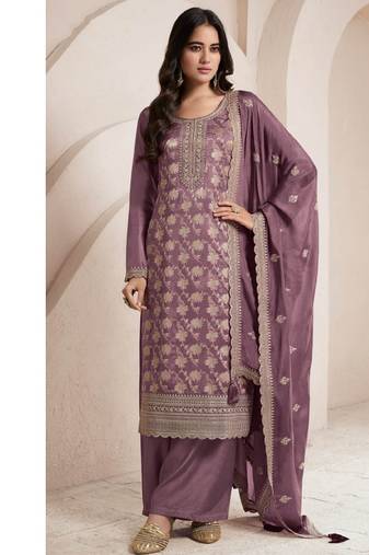 fancy purple banarasi silk straight suit for women ethnic wear-Full Stitched free size