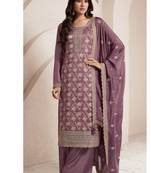 fancy purple banarasi silk straight suit for women ethnic wear-Full Stitched free size
