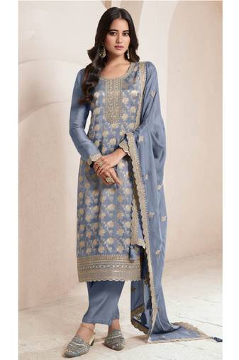 fancy baby blue banarasi silk straight suit for women ethnic wear