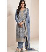 fancy baby blue banarasi silk straight suit for women ethnic wear-Full Stitched free size