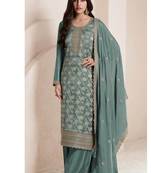 fancy pista green banarasi silk straight suit for women ethnic wear