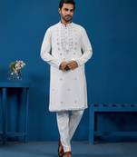 White viscose silk real mirror with threads work kurta-pant