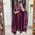 Floral embroidered maroon round neck cotton kurta with trouser & dupatta set