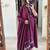 Floral embroidered maroon round neck cotton kurta with trouser & dupatta set