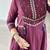 Floral embroidered maroon round neck cotton kurta with trouser & dupatta set