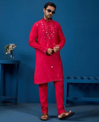 Rani viscose silk real mirror with threads work kurta-pant 1