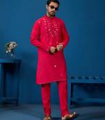 Rani viscose silk real mirror with threads work kurta-pant