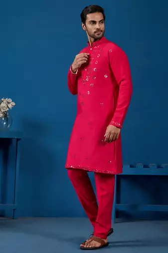 Rani viscose silk real mirror with threads work kurta-pant