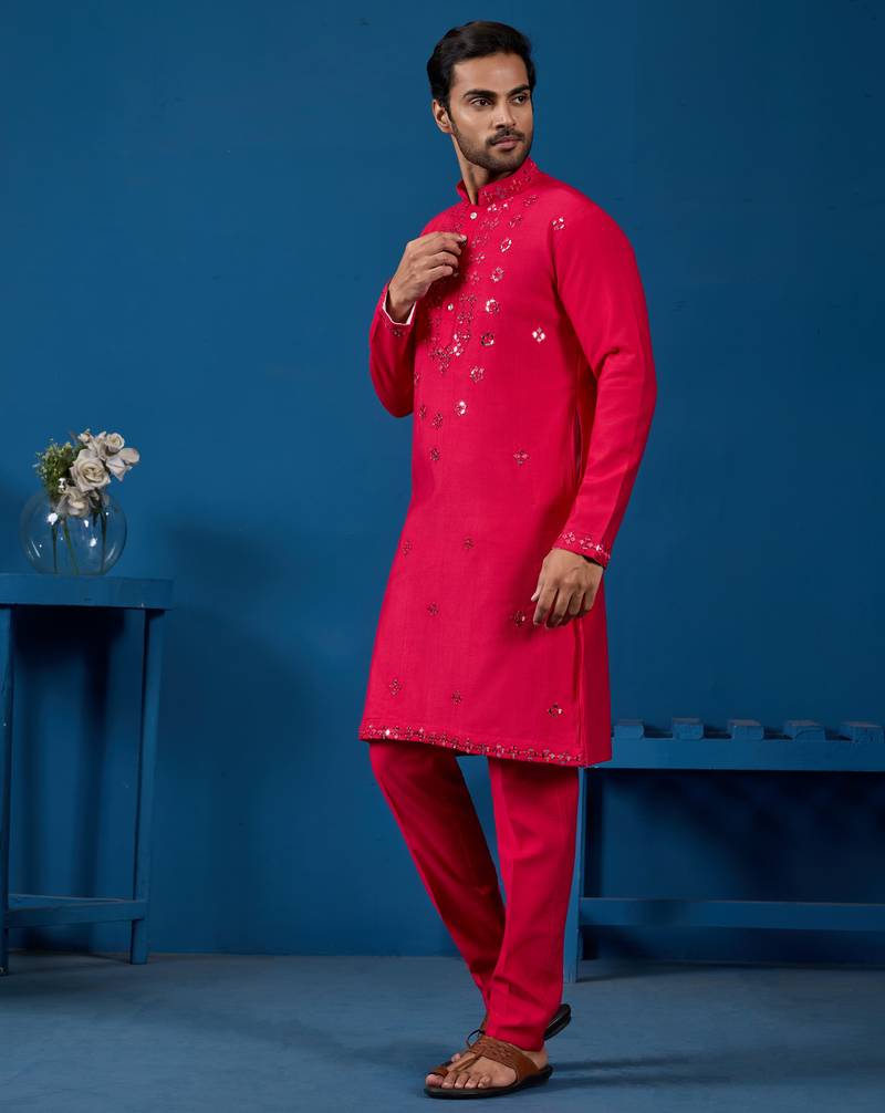 Rani viscose silk real mirror with threads work kurta-pant