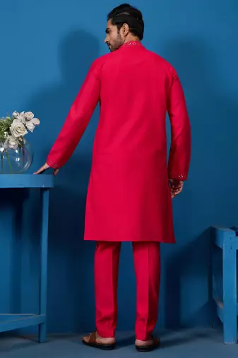 Rani viscose silk real mirror with threads work kurta-pant
