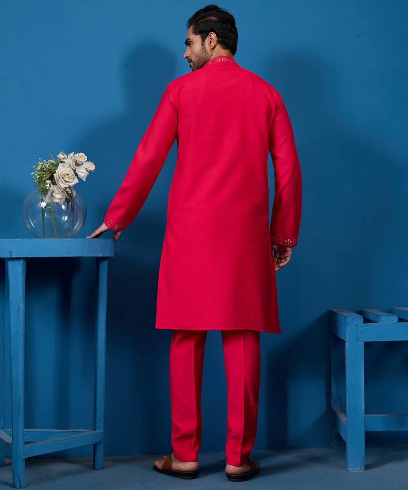 Rani viscose silk real mirror with threads work kurta-pant