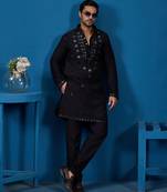 Black viscose silk real mirror with threads work kurta-pant