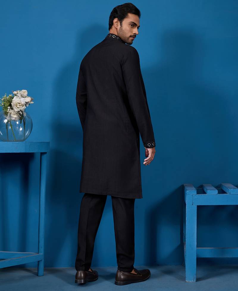 Black viscose silk real mirror with threads work kurta-pant