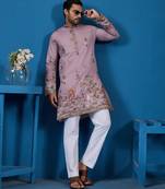 Dusty pink viscose silk threads & sequence embroidered work kurta