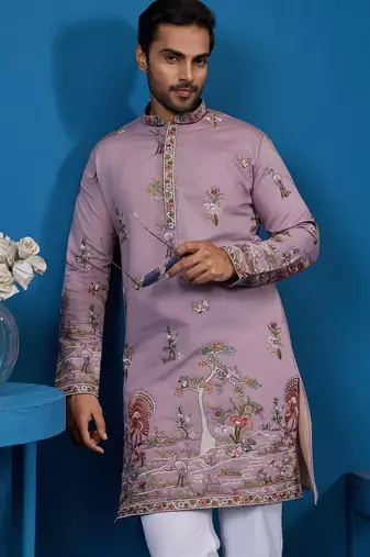 Dusty pink viscose silk threads & sequence embroidered work kurta