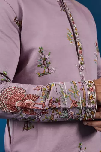 Dusty pink viscose silk threads & sequence embroidered work kurta