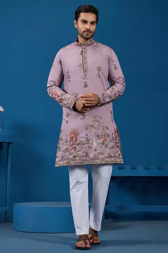 Dusty pink viscose silk threads & sequence embroidered work kurta