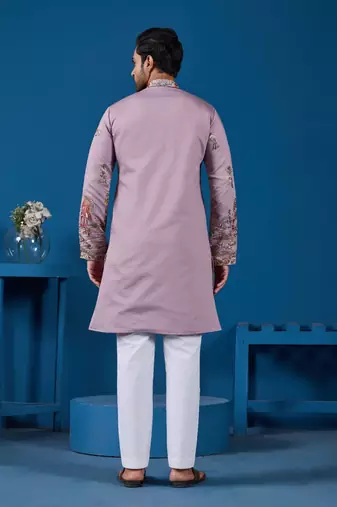 Dusty pink viscose silk threads & sequence embroidered work kurta