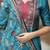 Floral printed blue round neck silk kurta with trouser & dupatta set
