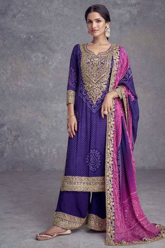 bandhani printed blue palazzo suit for women wear-Full Stitched free size
