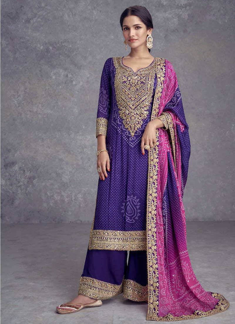 traditional bandhani printed blue palazzo suit for women wear