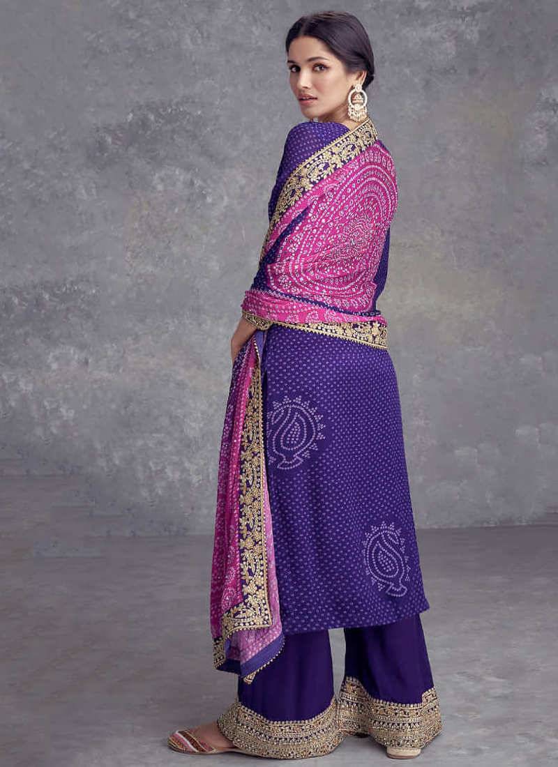 traditional bandhani printed blue palazzo suit for women wear