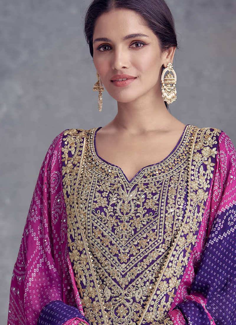 traditional bandhani printed blue palazzo suit for women wear