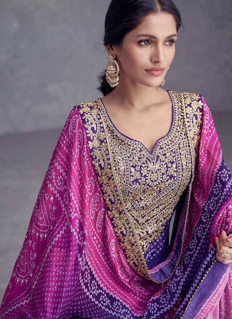 traditional bandhani printed blue palazzo suit for women wear