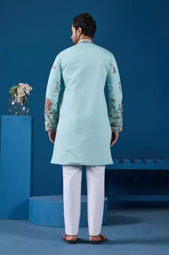 Sky blue viscose silk threads & sequence embroidered work kurta