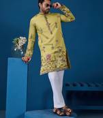 Yellow viscose silk threads & sequence embroidered work kurta