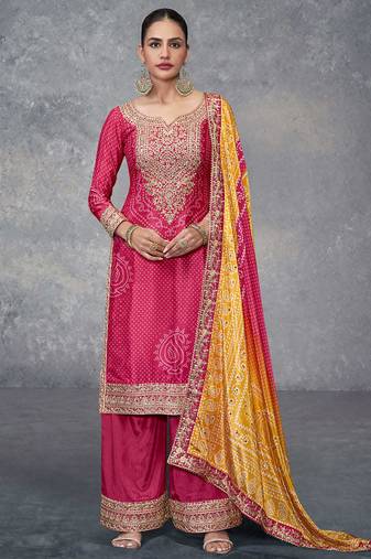 bandhani printed red palazzo suit for women wear-Full Stitched free size