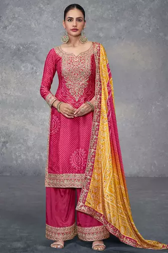 bandhani printed red palazzo suit for women wear-Full Stitched free size