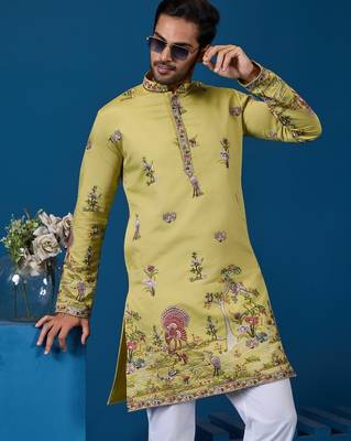 Yellow viscose silk threads & sequence embroidered work kurta 2