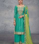 bandhani printed aqua blue palazzo suit for women wear-Full Stitched free size