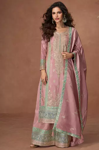 heavy embroidery worked pink long salwar suit set for women wedding wear-Full Stitched free size