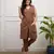 Floral printed brown v neck cotton kurta & trouser