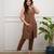 Floral printed brown v neck cotton kurta & trouser