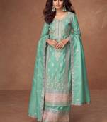 heavy embroidery worked light blue long salwar suit set for women wedding wear-Full Stitched free size