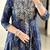 Floral embroidered blue round neck cotton kurta with trouser & dupatta set