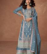 heavy embroidery worked baby blue long salwar suit set for women wedding wear-Full Stitched free size
